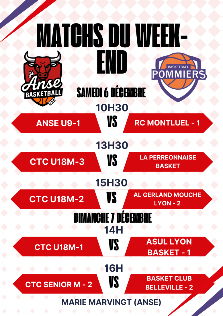 Match du Week-end du 6/7 Décembre 2025