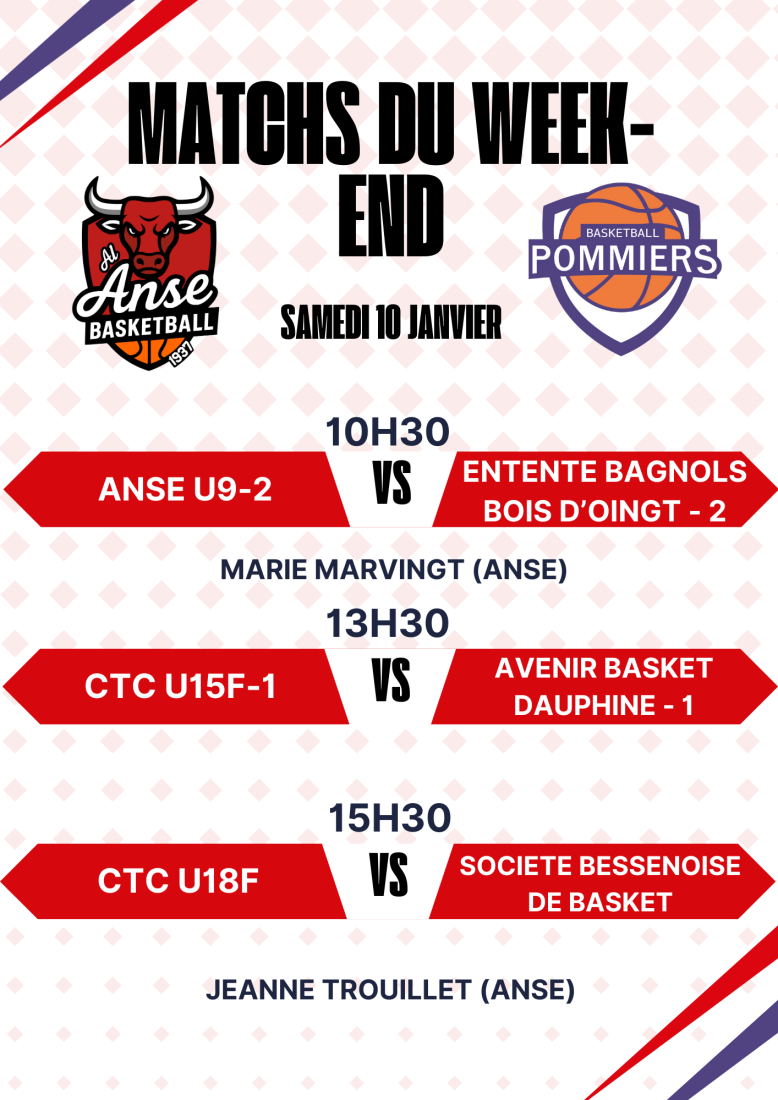 Match du Week-end du 10/11 Janvier 2026
