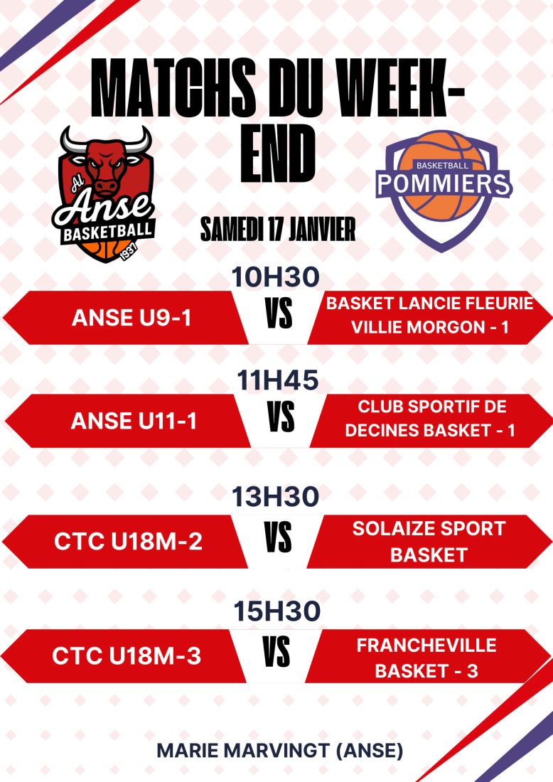 Match du Week-end du 17/18 Janvier 2026