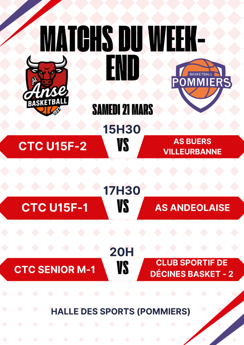 Match du Week-end du 21/22 Mars 2026