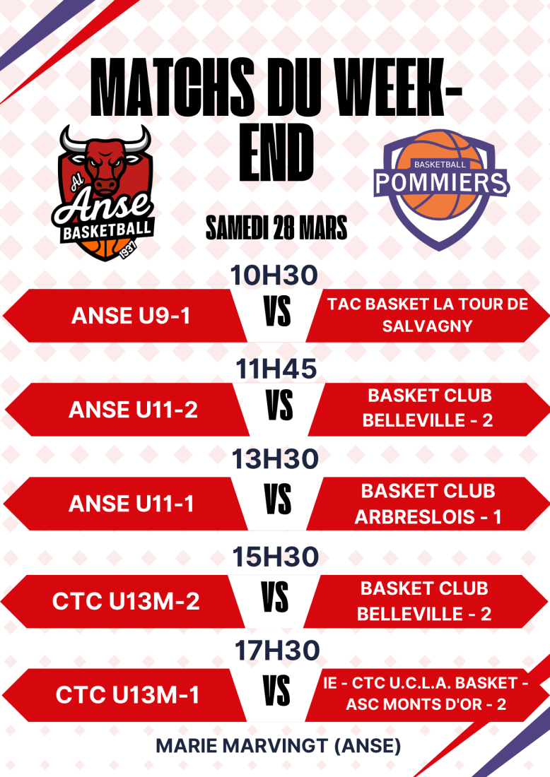 Match du Week-end du 28/29 Mars 2026