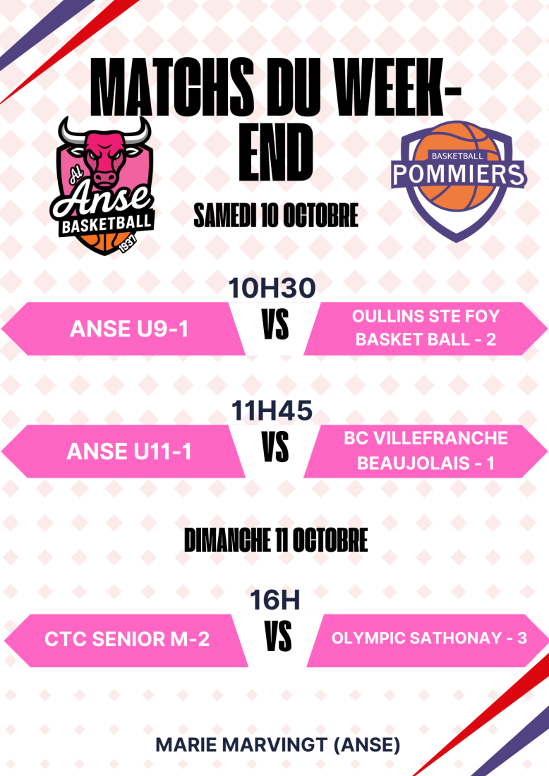 match du Week-end du 10/11 Octobre 2026